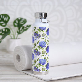 Botella De Agua Diseño de flores de hidrangea azul