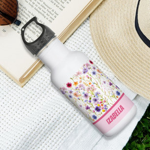 Botella De Agua Diseño de flores silvestres azules rosadas para mu
