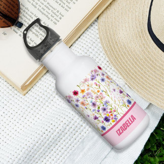 Botella De Agua Diseño de flores silvestres azules rosadas para mu