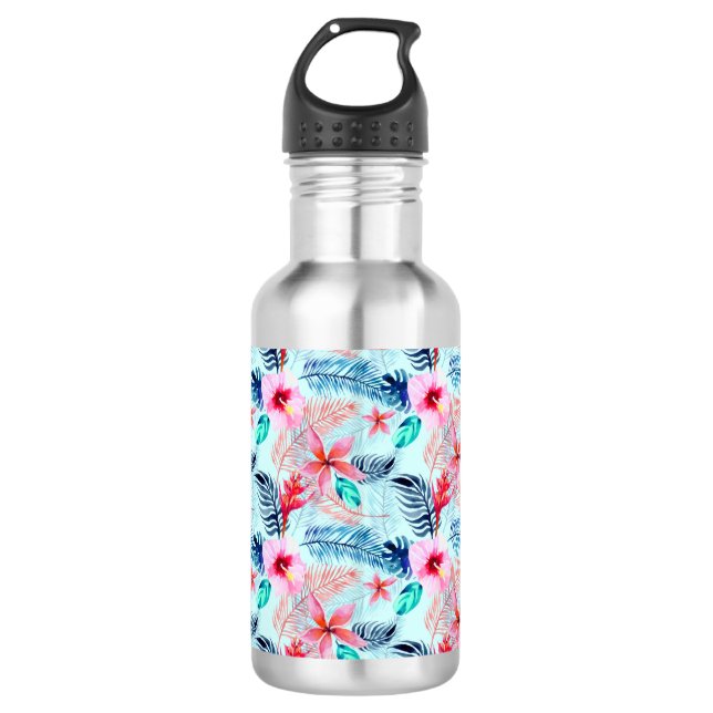 Botella De Agua Diseño de flores tropicales rosadas (Anverso)