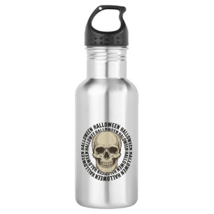 Botella De Agua Diseño de grabado vintage de círculo de cráneo de 