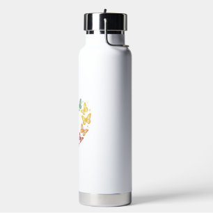 Botella De Agua Diseño de grabado vintage de corazón de mariposa a