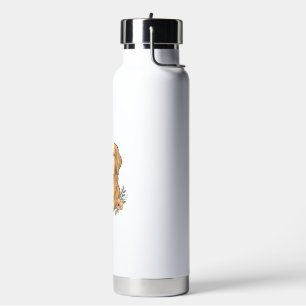 Botella De Agua Diseño de grabado vintage floral de Golden Retriev