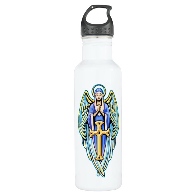Botella De Agua Diseño de la cruz del ángel de guarda de Maria de (Anverso)
