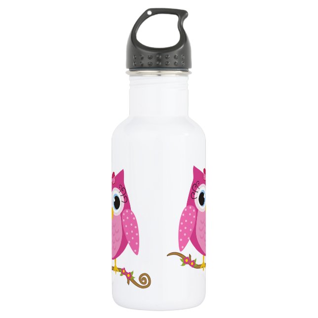 Botella De Agua Diseño de Lechuza Rosa (Anverso)