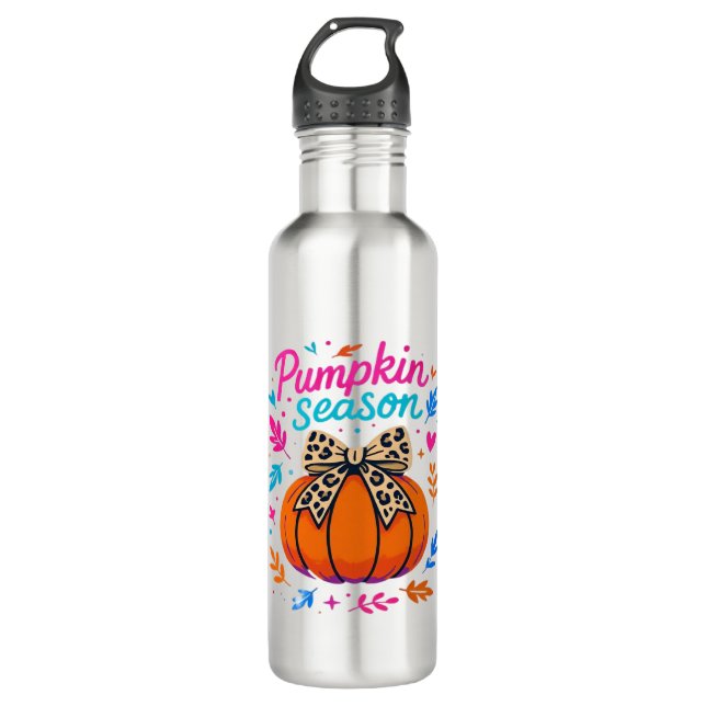 Botella De Agua Diseño de leopardo de la temporada de calabaza - A (Anverso)