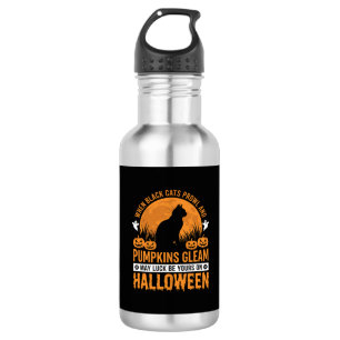 Botella De Agua Diseño de Luna de Calabaza de Gato Negro de Hallow