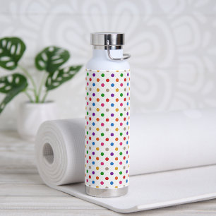 Botella De Agua Diseño de lunares de arcoíris coloridos blancos