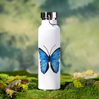 Botella De Agua Diseño de mariposa azul personalizable