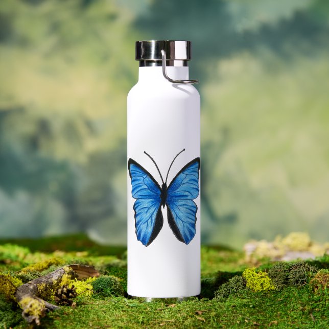 Botella De Agua Diseño de mariposa azul personalizable (Al aire libre (girado))