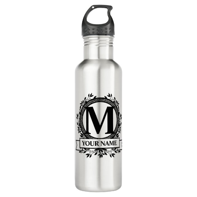Botella De Agua Diseño de monograma floral (Anverso)
