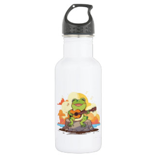 Botella De Agua Diseño de música kawaii de rana con guitarra en pu