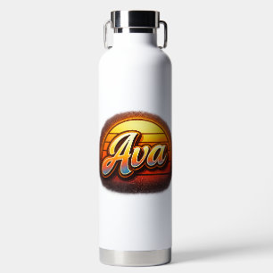 Botella De Agua Diseño de nombre personalizado Ava Retro Atardecer