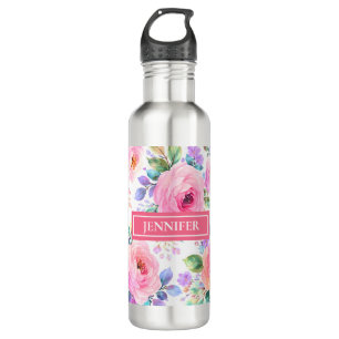 Botella De Agua Diseño de nombre personalizado floral boho al aman