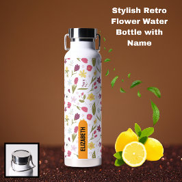 Botella De Agua Diseño de nombre personalizado floral retro elegan