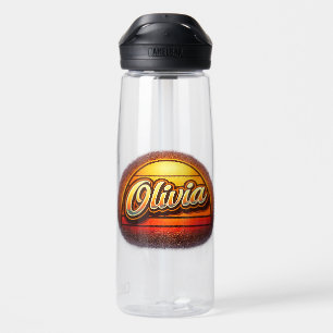 Botella De Agua Diseño de nombre personalizado Olivia Retro Sunset