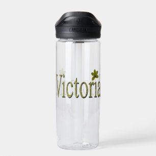 Botella De Agua Diseño de nombre Victoria con motas doradas,
