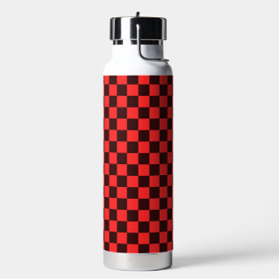 Botella De Agua Diseño de Patrón de Cuadros Rojo y Negro en Negrit