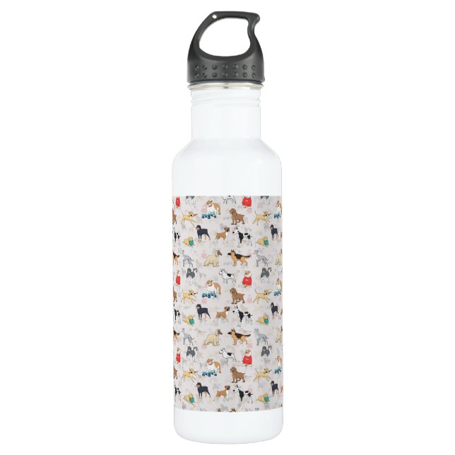 Botella De Agua Diseño de patrón de perros pequeños blanco (Anverso)