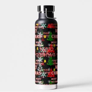 Botella De Agua Diseño de patrón de texto decorativo Feliz Navidad