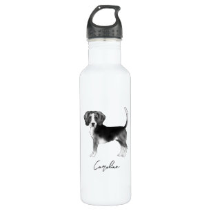 Botella De Agua Diseño De Perro Beagle En Blanco Y Negro Con Nombr