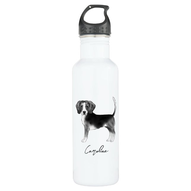 Botella De Agua Diseño De Perro Beagle En Blanco Y Negro Con Nombr (Anverso)