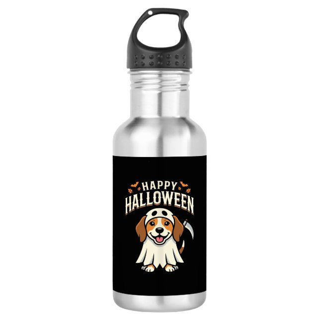 Botella De Agua Diseño de perro Beagle Feliz Halloween_1 (Anverso)