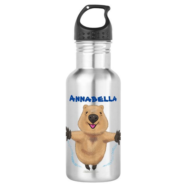 Botella De Agua Diseño de personalizados de quokka saltando feliz (Anverso)