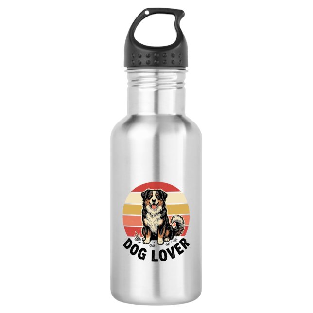 Botella De Agua Diseño de puesta de sol de perro lindo grabado vin (Anverso)