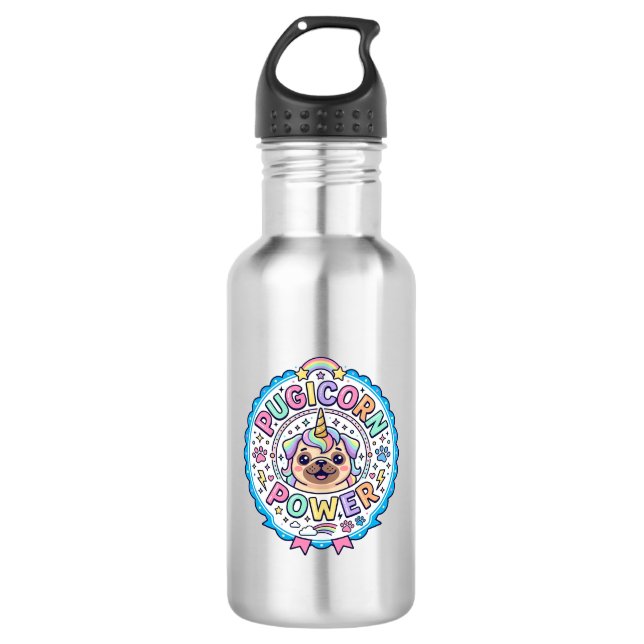 Botella De Agua Diseño de regalo divertido y lindo poder Pugicorn  (Anverso)