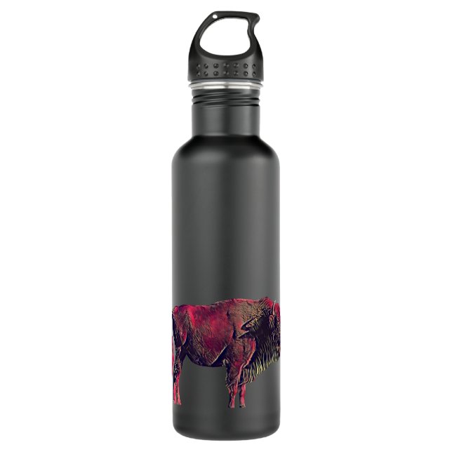 Botella De Agua Diseño de Retrato de Búfalo para Animales de Bison (Anverso)