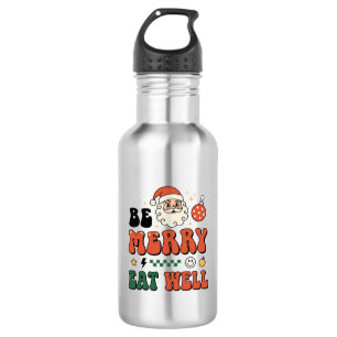 Botella De Agua Diseño de Santa de Navidad Alegre Come Bien