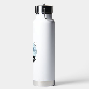 Botella De Agua Diseño de silueta de árbol de luna aullando lobo v