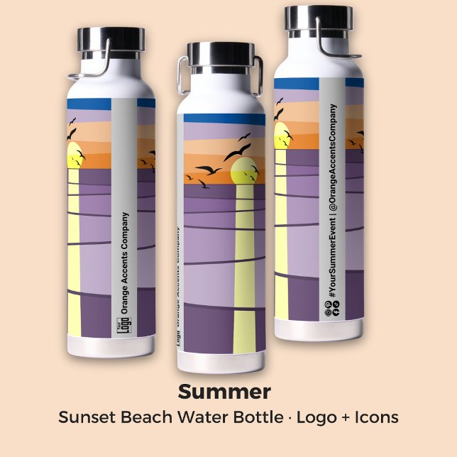 Botella De Agua Diseño de Sunset para personalizados ・ Evento y Co (Beach Sunset Stylized · Sponsor Local Sports Event Water Bottle)