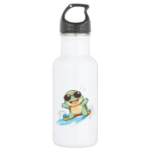 Botella De Agua Diseño de tortuga surfista Chibi linda para verano
