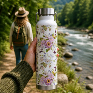 Botella De Agua Diseño Estético Floral de Flor Silvestre Pastel