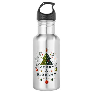 Botella De Agua Diseño festivo de árbol de navidad brillante y mor