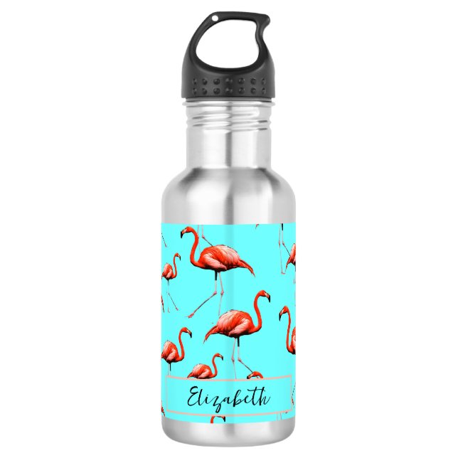 Botella De Agua Diseño Flamingo Rosa Nombre personalizado Animales (Anverso)