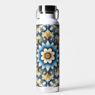 Botella De Agua Diseño floral de tonos azules