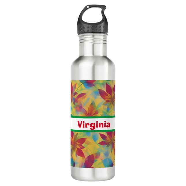 Botella De Agua Diseño floral rojo BOHO (Anverso)