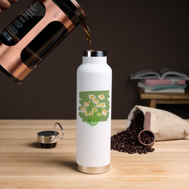 Botella De Agua Diseño Floral Rústico sobre Fondo Verde (Café (girado))