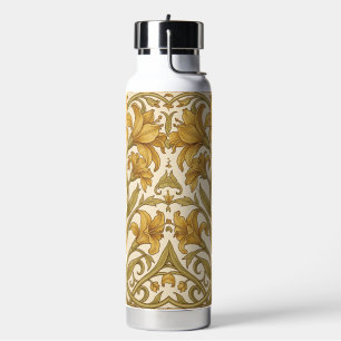 Botella De Agua Diseño floral vintage de lirio dorado de William M