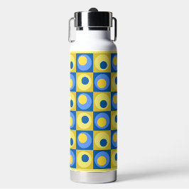 Botella De Agua Diseño geométrico de punto cuadrado amarillo azul 
