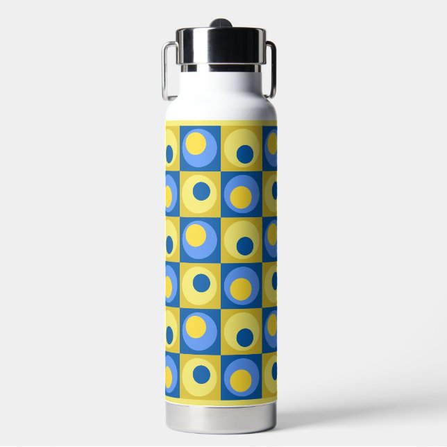 Botella De Agua Diseño geométrico de punto cuadrado amarillo azul  (Frente)