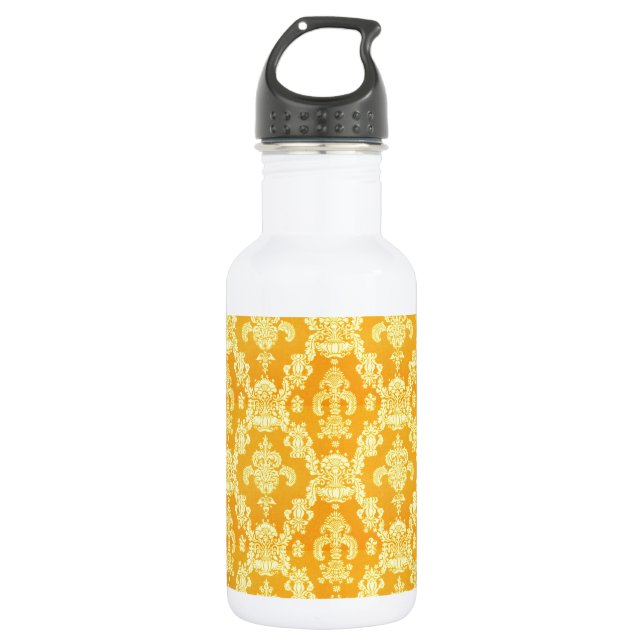 Botella De Agua diseño gráfico elegante de damasco dorado amarillo (Anverso)
