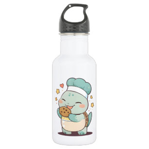 Botella De Agua Diseño Kawaii de Chef Tortuga Lindo Comiendo Galle