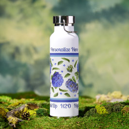 Botella De Agua Diseño personalizado de flores de hidrangea azul