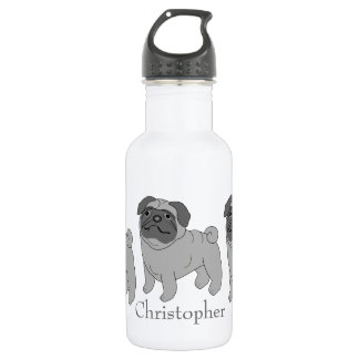 Botella De Agua Diseño personalizado de perro de pug gris