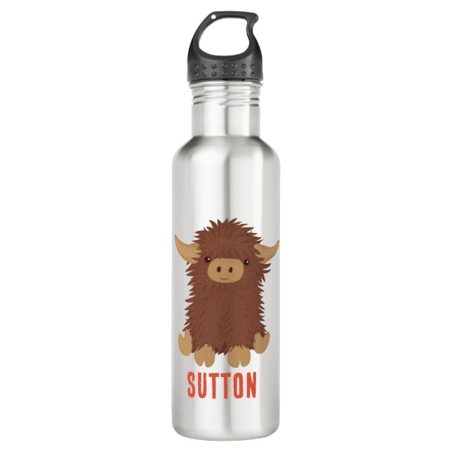 Botella De Agua Diseño personalizado de vacas Highland, chabacano  (Anverso)