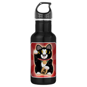 Botella De Agua Diseño Personalizado Ilustrado de Gato Tuxedo Luck